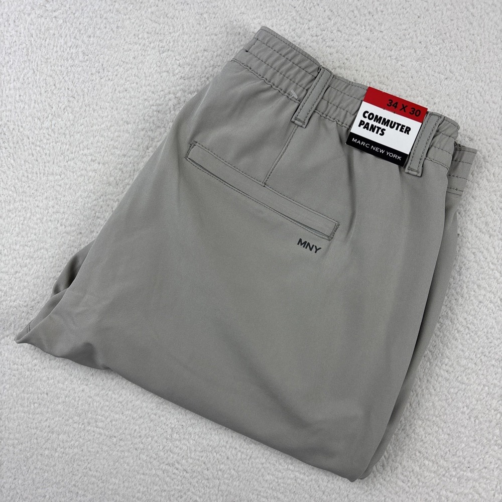 NEW MARC NEW YORK Commuter Pants Mens 34/29 Gray Tech Stretch Chinos Flex NWT